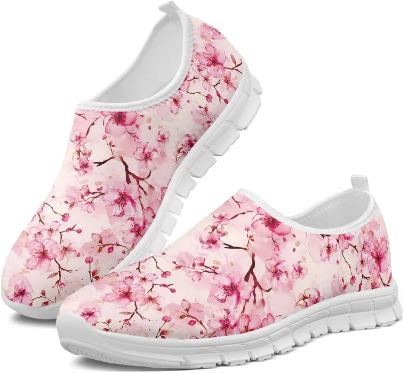 Flowers Print Women Slip On Low Top Casual Loafers Comfortable Travel Walking Shoes Non Slip Sports Mesh Running Sneakers US 5-13 for Winter