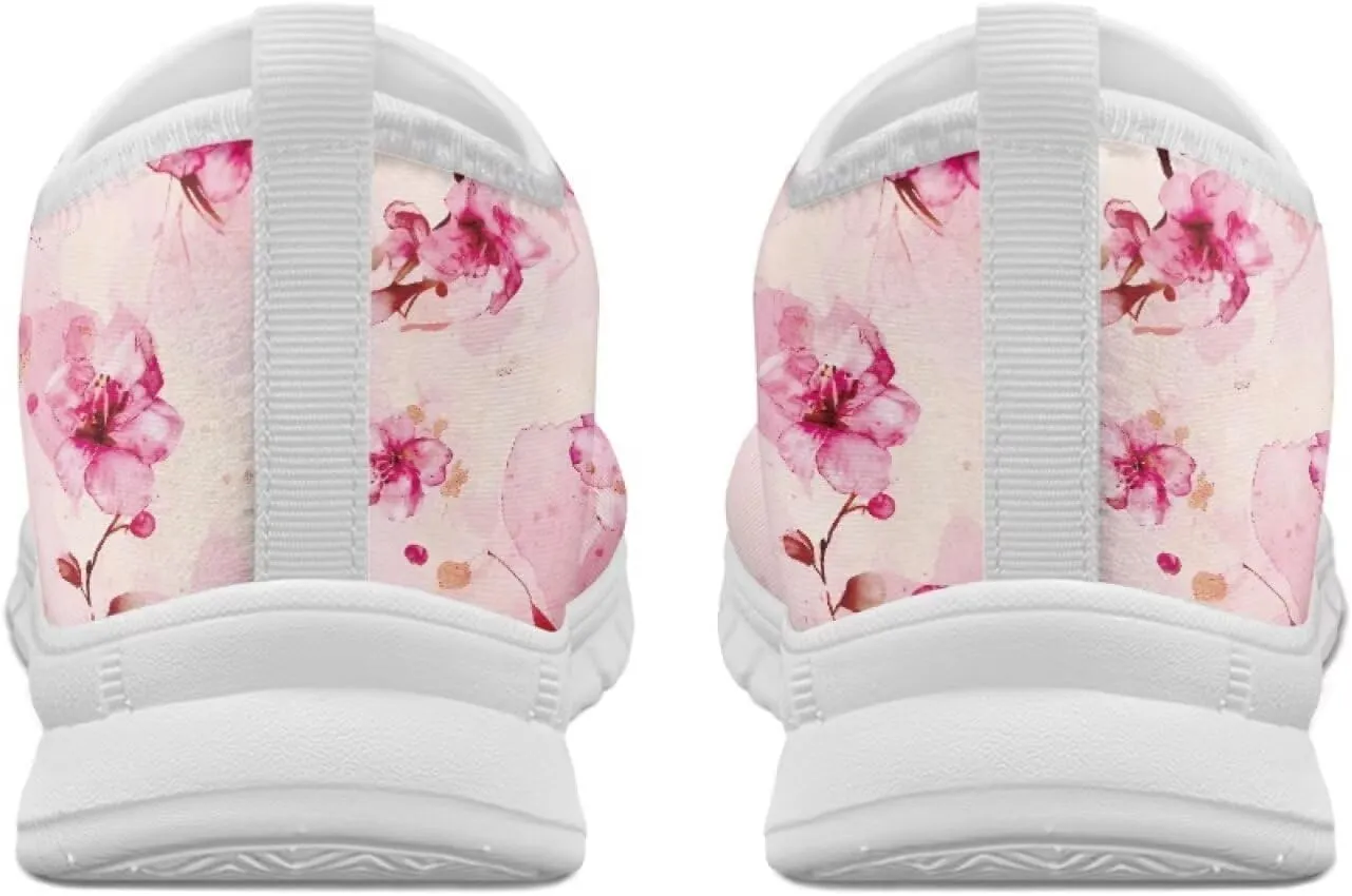 Flowers Print Women Slip On Low Top Casual Loafers Comfortable Travel Walking Shoes Non Slip Sports Mesh Running Sneakers US 5-13 for Winter