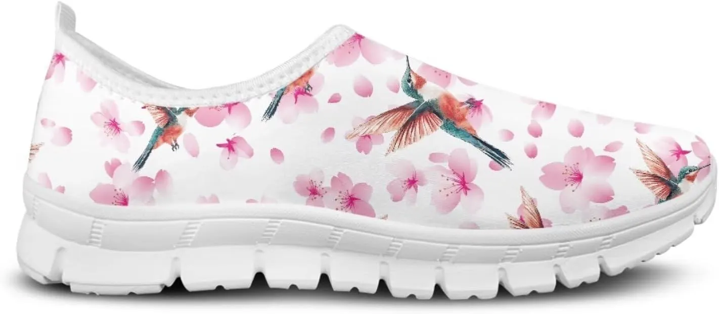 Flowers Print Women Slip On Low Top Casual Loafers Comfortable Travel Walking Shoes Non Slip Sports Mesh Running Sneakers US 5-13 for Winter