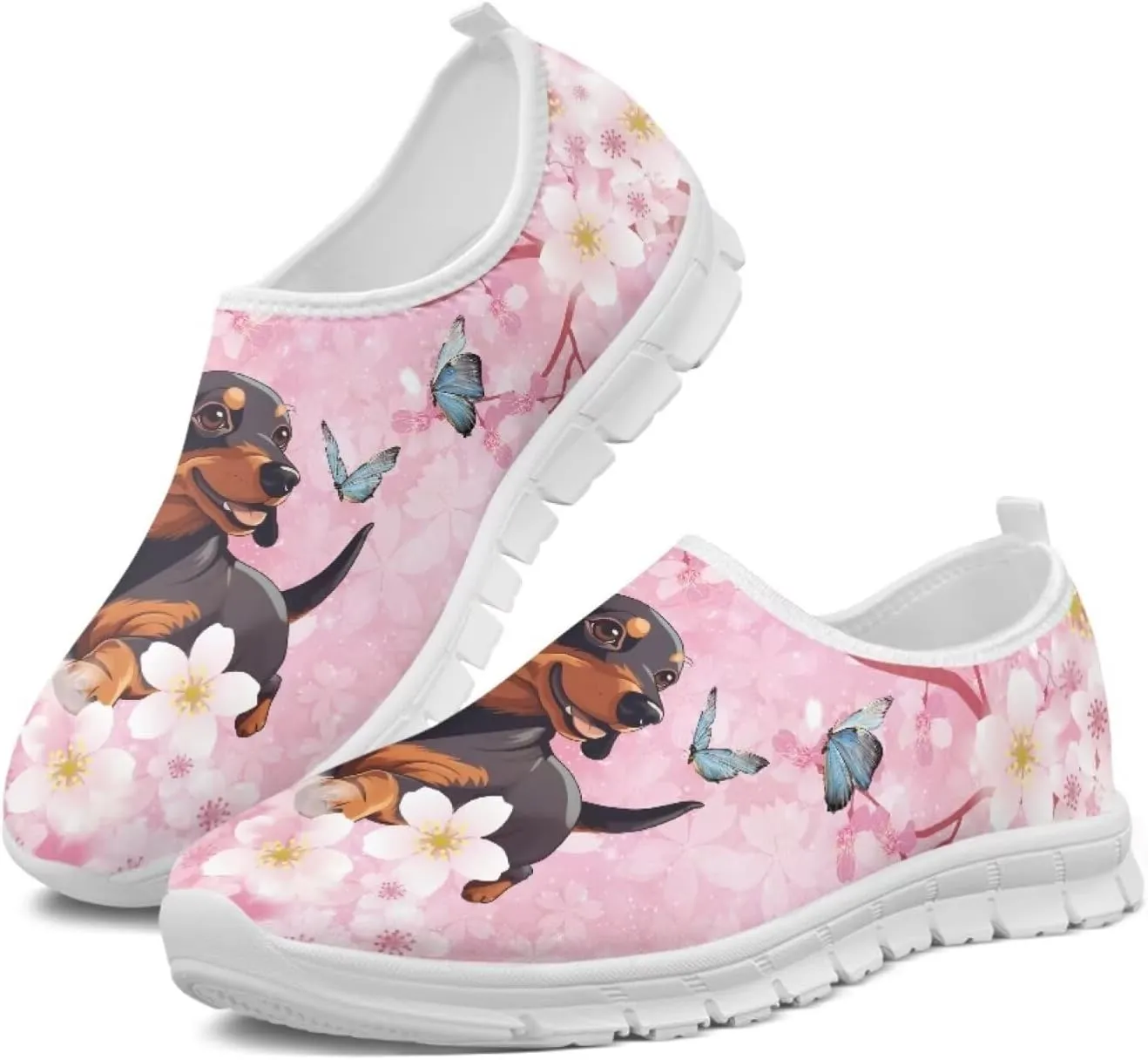 Flowers Print Women Slip On Low Top Casual Loafers Comfortable Travel Walking Shoes Non Slip Sports Mesh Running Sneakers US 5-13 for Winter