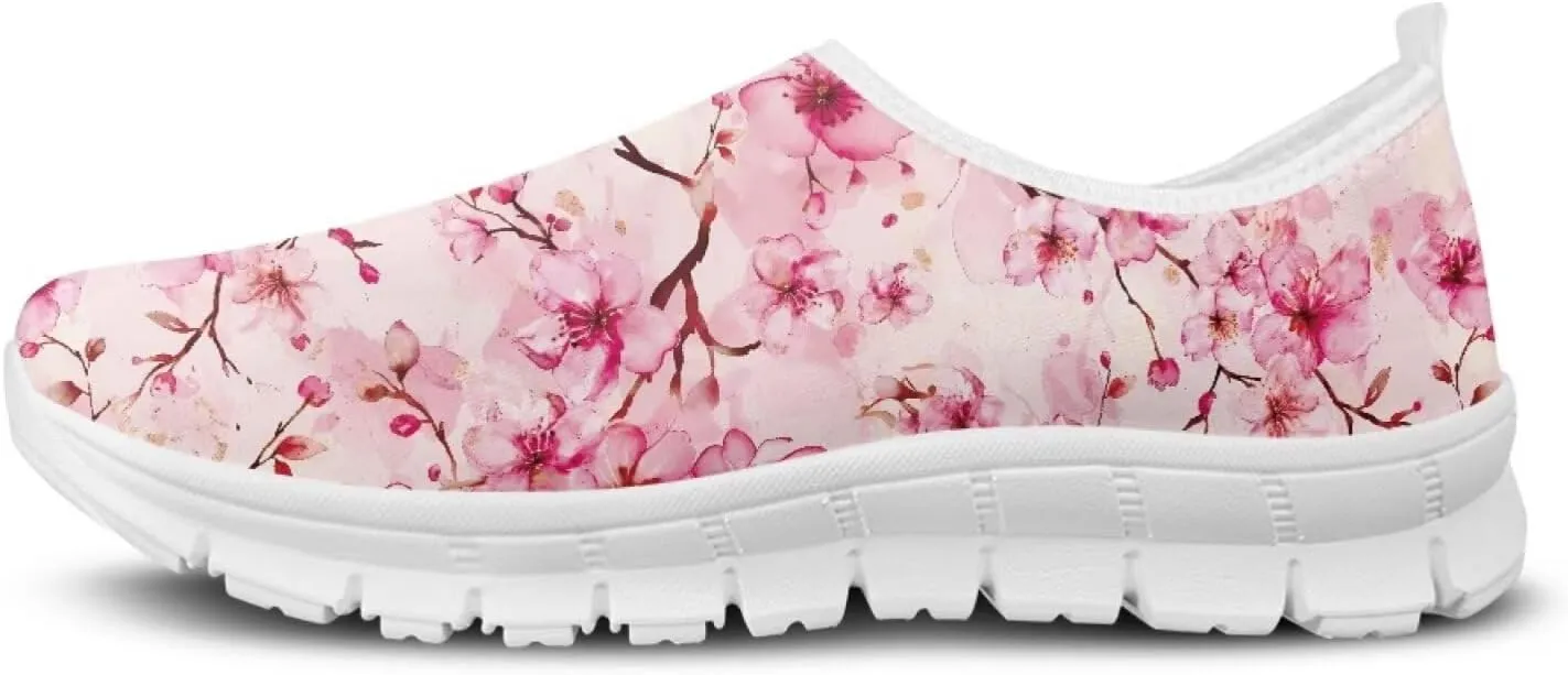 Flowers Print Women Slip On Low Top Casual Loafers Comfortable Travel Walking Shoes Non Slip Sports Mesh Running Sneakers US 5-13 for Winter