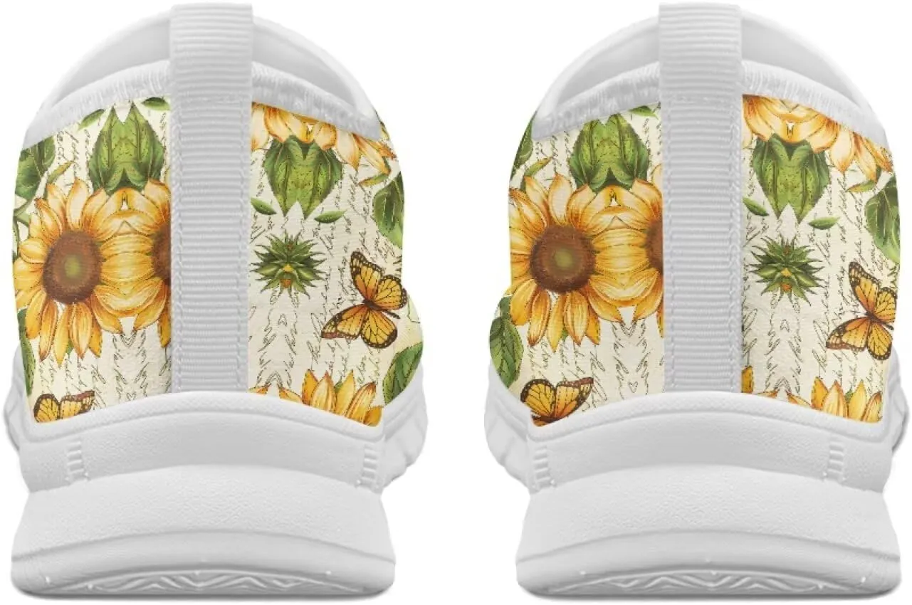 Flowers Print Women Slip On Low Top Casual Loafers Comfortable Travel Walking Shoes Non Slip Sports Mesh Running Sneakers US 5-13 for Winter