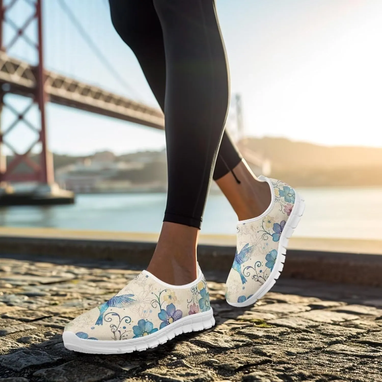 Flowers Print Women Slip On Low Top Casual Loafers Comfortable Travel Walking Shoes Non Slip Sports Mesh Running Sneakers US 5-13 for Winter
