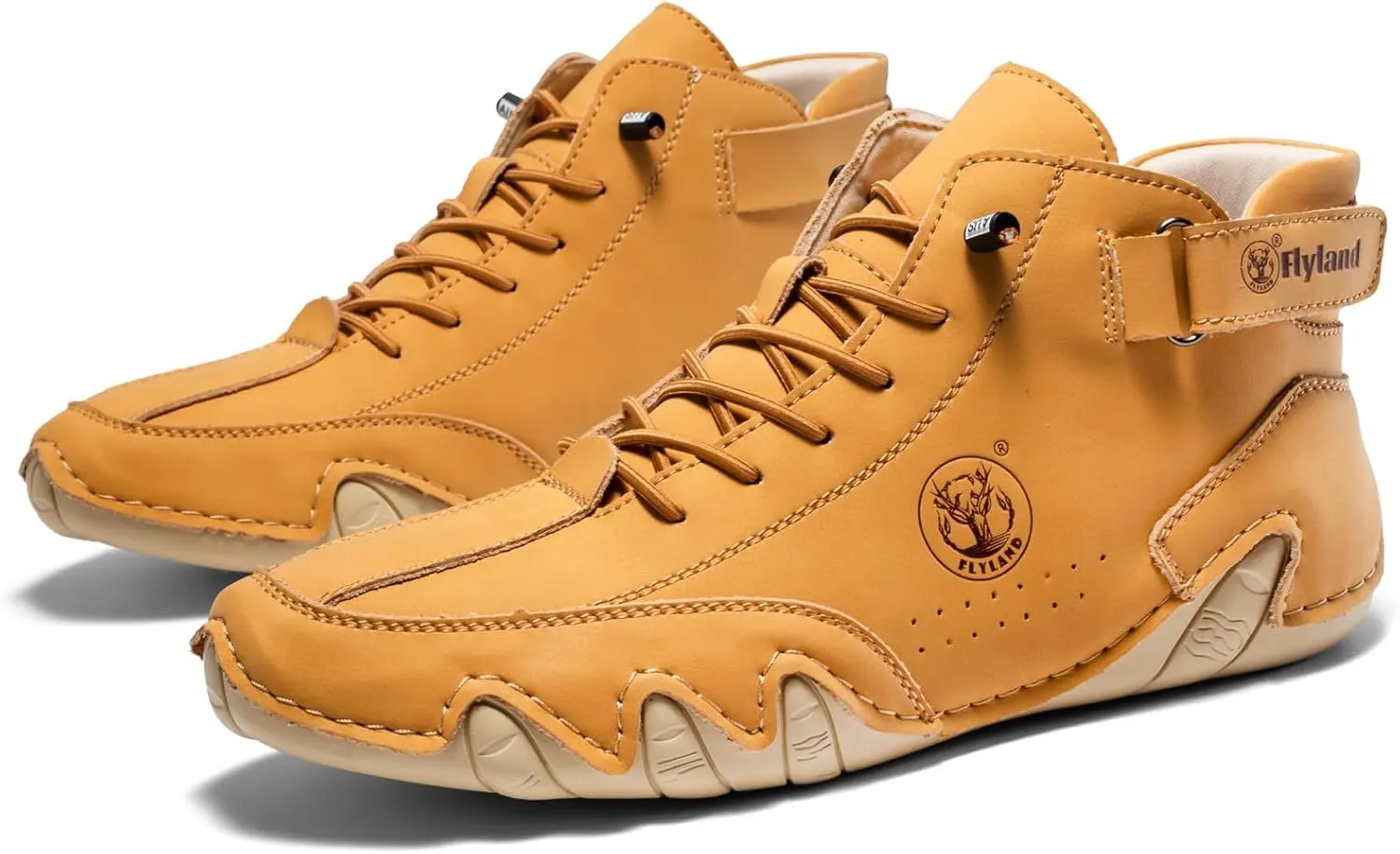 FLYLAND Women's Casual Leather Fashion Sneakers Handmade Ankle Chukka Boots Lightweight Slip-On Loafers Walking Driving Shoes