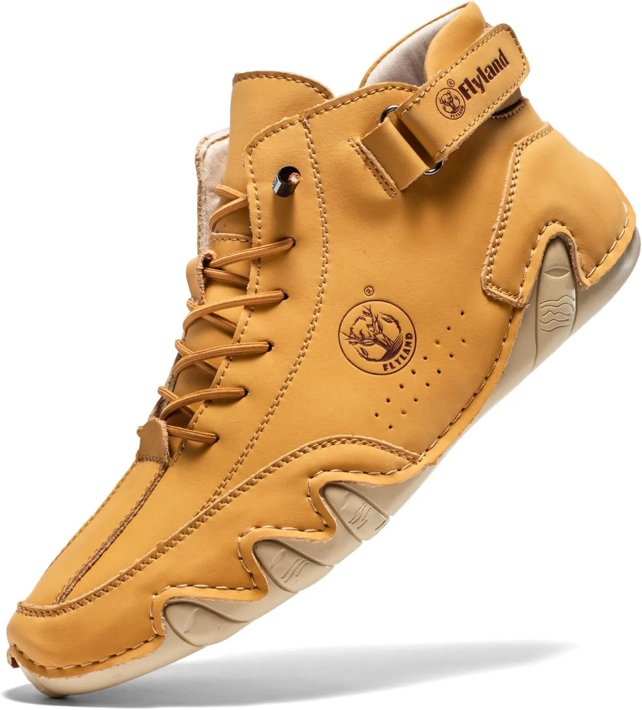 FLYLAND Women's Casual Leather Fashion Sneakers Handmade Ankle Chukka Boots Lightweight Slip-On Loafers Walking Driving Shoes