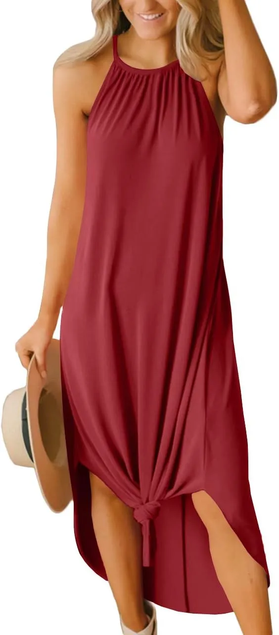 For G and PL Women's Summer Casual Halter Side Slit Long Maxi Beach Dress Vacation Resort Sundress