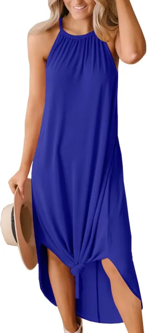 For G and PL Women's Summer Casual Halter Side Slit Long Maxi Beach Dress Vacation Resort Sundress