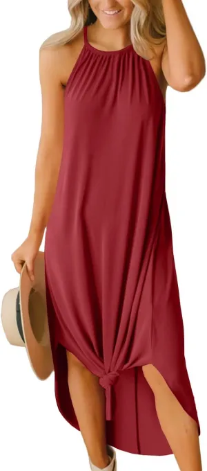 For G and PL Women's Summer Casual Halter Side Slit Long Maxi Beach Dress Vacation Resort Sundress