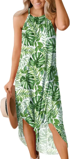 For G and PL Women's Summer Casual Halter Side Slit Long Maxi Beach Dress Vacation Resort Sundress