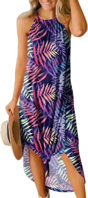 For G and PL Women's Summer Casual Halter Side Slit Long Maxi Beach Dress Vacation Resort Sundress