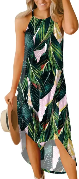 For G and PL Women's Summer Casual Halter Side Slit Long Maxi Beach Dress Vacation Resort Sundress