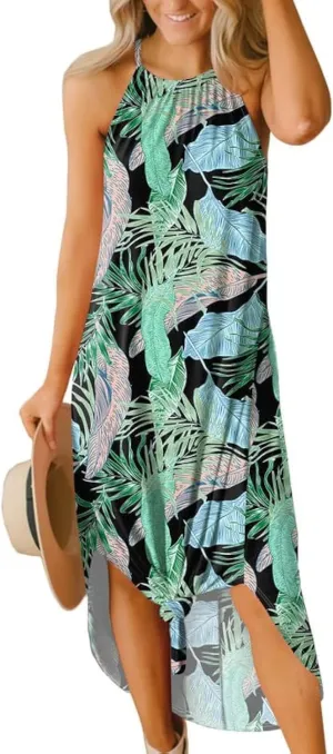For G and PL Women's Summer Casual Halter Side Slit Long Maxi Beach Dress Vacation Resort Sundress