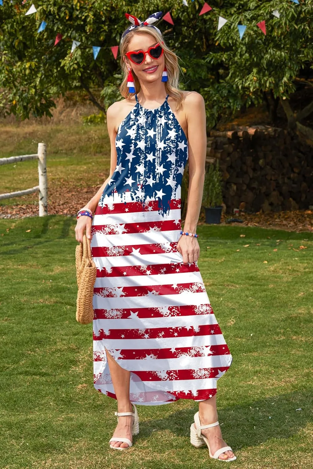 For G and PL Women's Summer Casual Halter Side Slit Long Maxi Beach Dress Vacation Resort Sundress