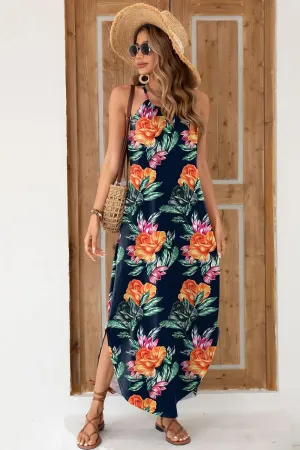 For G and PL Women's Summer Casual Halter Side Slit Long Maxi Beach Dress Vacation Resort Sundress