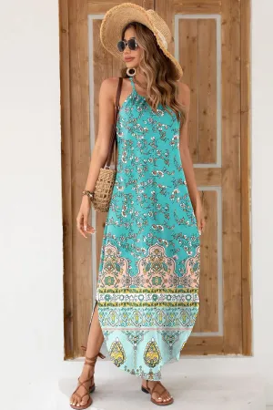 For G and PL Women's Summer Casual Halter Side Slit Long Maxi Beach Dress Vacation Resort Sundress