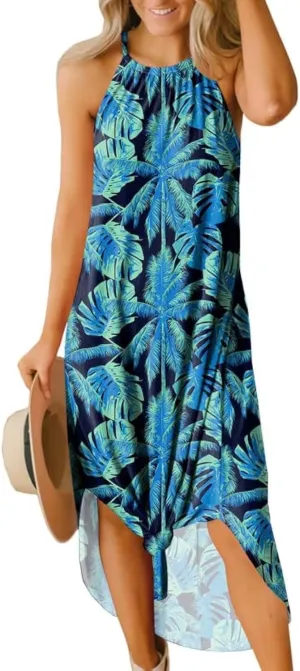 For G and PL Women's Summer Casual Halter Side Slit Long Maxi Beach Dress Vacation Resort Sundress