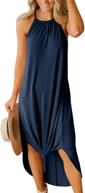 For G and PL Women's Summer Casual Halter Side Slit Long Maxi Beach Dress Vacation Resort Sundress