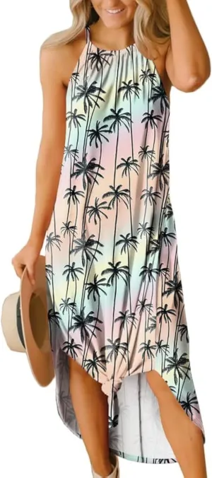 For G and PL Women's Summer Casual Halter Side Slit Long Maxi Beach Dress Vacation Resort Sundress