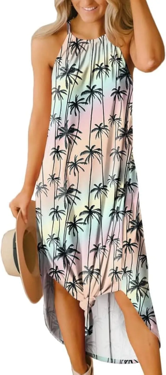 For G and PL Women's Summer Casual Halter Side Slit Long Maxi Beach Dress Vacation Resort Sundress