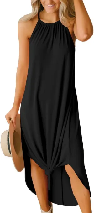 For G and PL Women's Summer Casual Halter Side Slit Long Maxi Beach Dress Vacation Resort Sundress