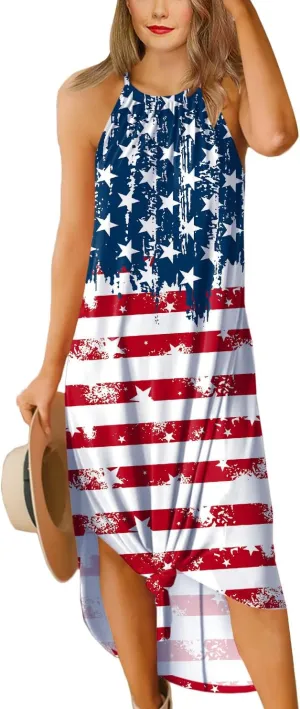 For G and PL Women's Summer Casual Halter Side Slit Long Maxi Beach Dress Vacation Resort Sundress