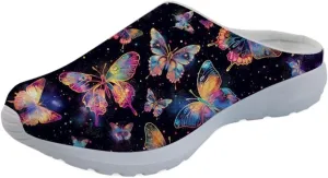 Forchrinse Tropical Hibiscus Palm Women’s Mule Sneakers Mesh Slip on Walking Clog Lightweight&Breathable