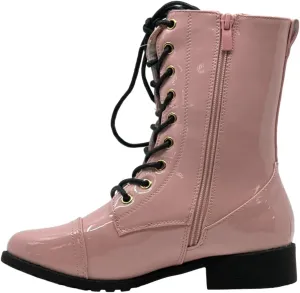 Forever Link Womens Round Toe Military Lace up Knit Ankle Cuff Low Heel Combat Boots