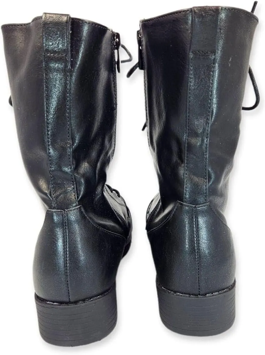 Forever Link Womens Round Toe Military Lace up Knit Ankle Cuff Low Heel Combat Boots