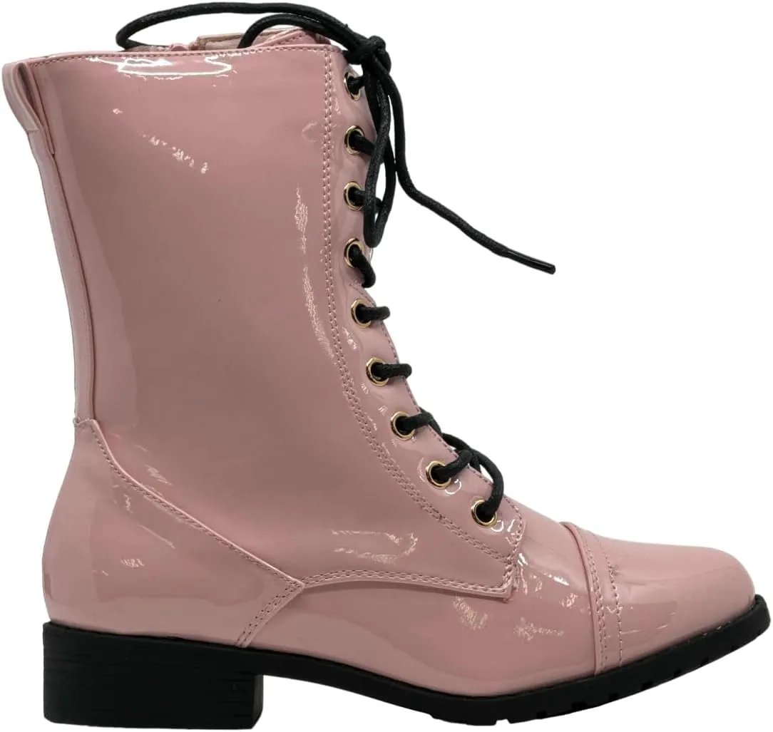 Forever Link Womens Round Toe Military Lace up Knit Ankle Cuff Low Heel Combat Boots