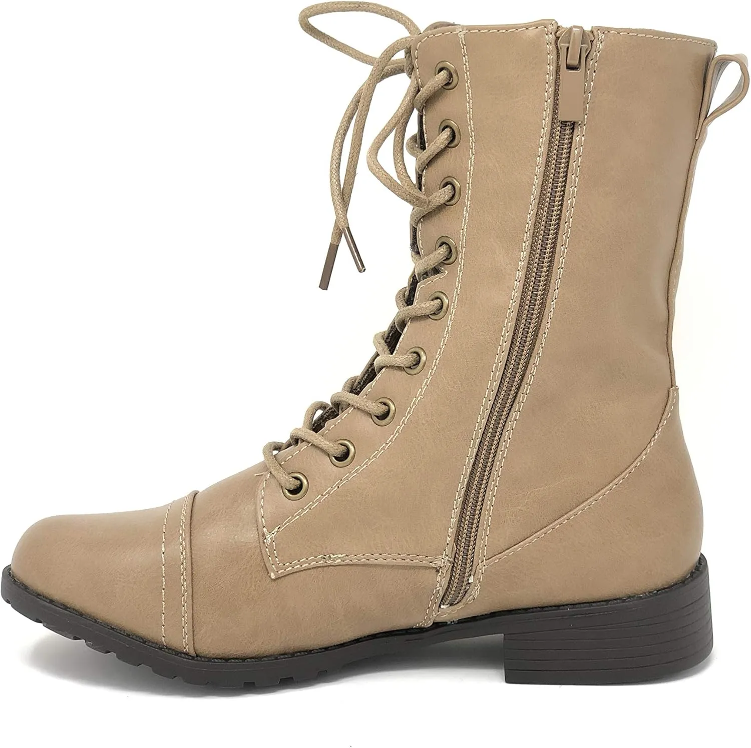 Forever Link Womens Round Toe Military Lace up Knit Ankle Cuff Low Heel Combat Boots