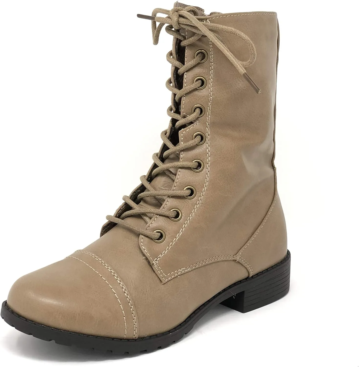 Forever Link Womens Round Toe Military Lace up Knit Ankle Cuff Low Heel Combat Boots