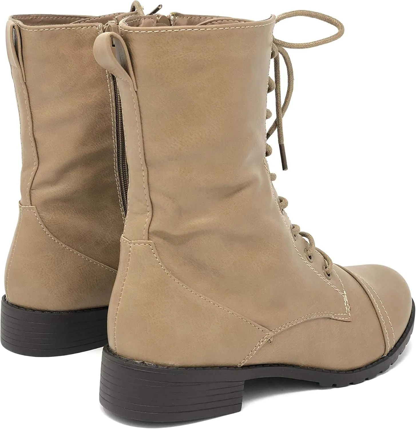 Forever Link Womens Round Toe Military Lace up Knit Ankle Cuff Low Heel Combat Boots