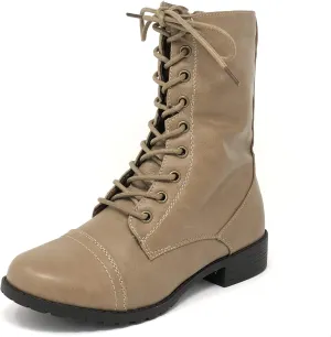 Forever Link Womens Round Toe Military Lace up Knit Ankle Cuff Low Heel Combat Boots