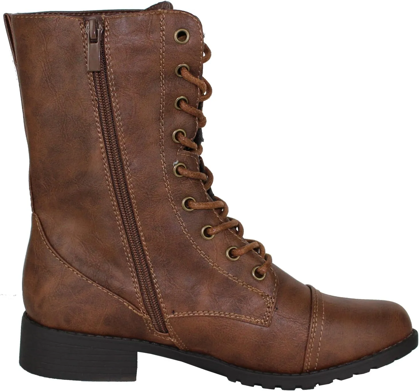 Forever Link Womens Round Toe Military Lace up Knit Ankle Cuff Low Heel Combat Boots