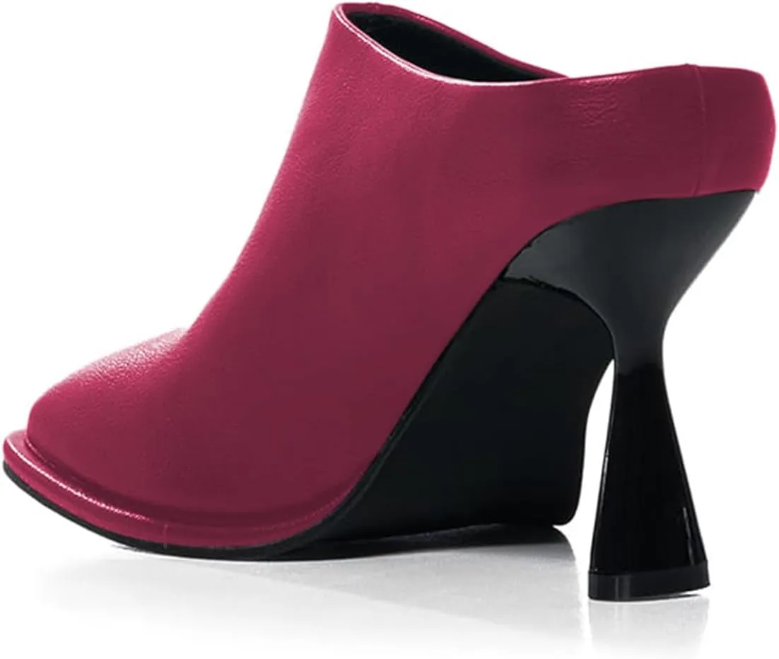 FOWT Women Graceful Closed Square Toe Slip On Mules High Heel Backless Summer Casual Dress Slipper Shoes Size 4-16 US