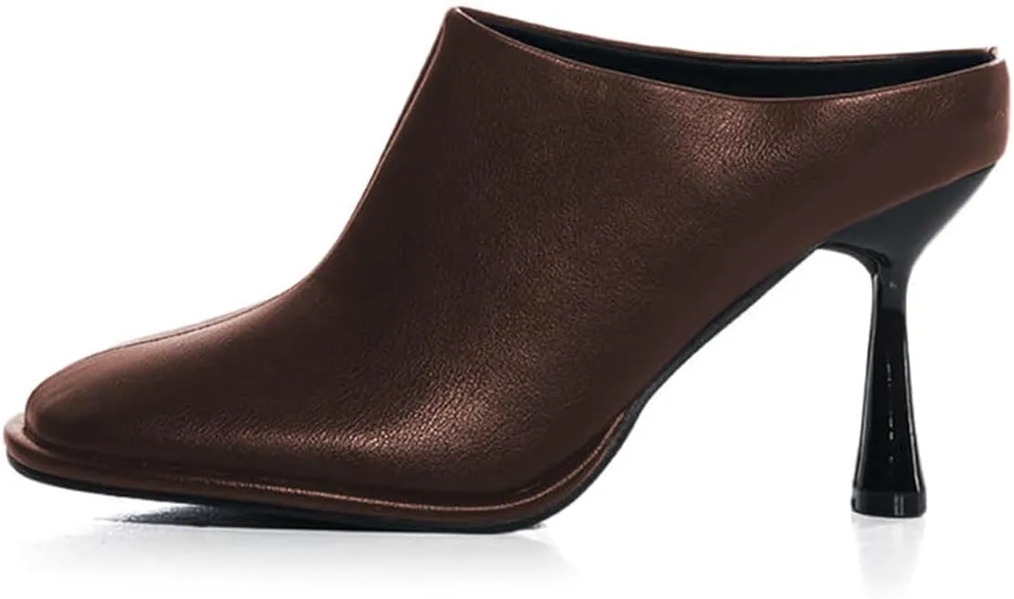 FOWT Women Graceful Closed Square Toe Slip On Mules High Heel Backless Summer Casual Dress Slipper Shoes Size 4-16 US