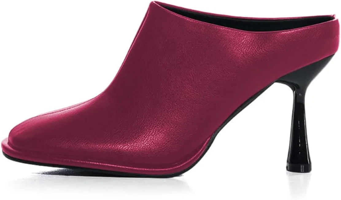 FOWT Women Graceful Closed Square Toe Slip On Mules High Heel Backless Summer Casual Dress Slipper Shoes Size 4-16 US
