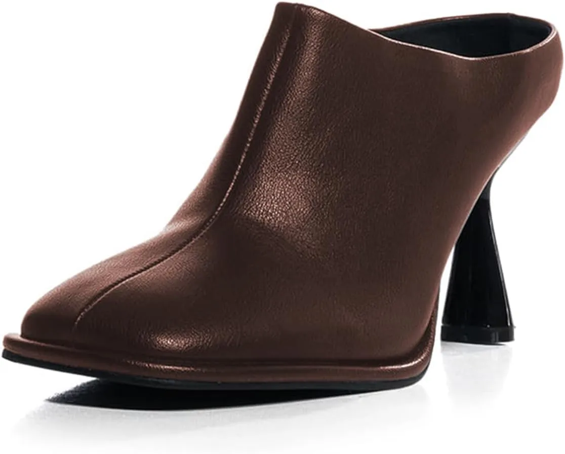 FOWT Women Graceful Closed Square Toe Slip On Mules High Heel Backless Summer Casual Dress Slipper Shoes Size 4-16 US