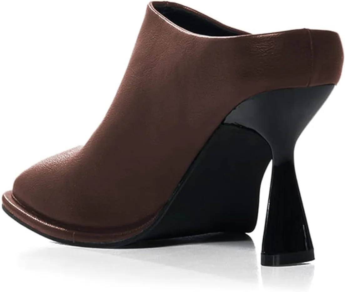 FOWT Women Graceful Closed Square Toe Slip On Mules High Heel Backless Summer Casual Dress Slipper Shoes Size 4-16 US