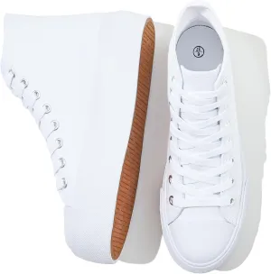 FRACORA Womens High Top Canvas Shoes White Black Platform Sneakers Lace Up Shoes for Women