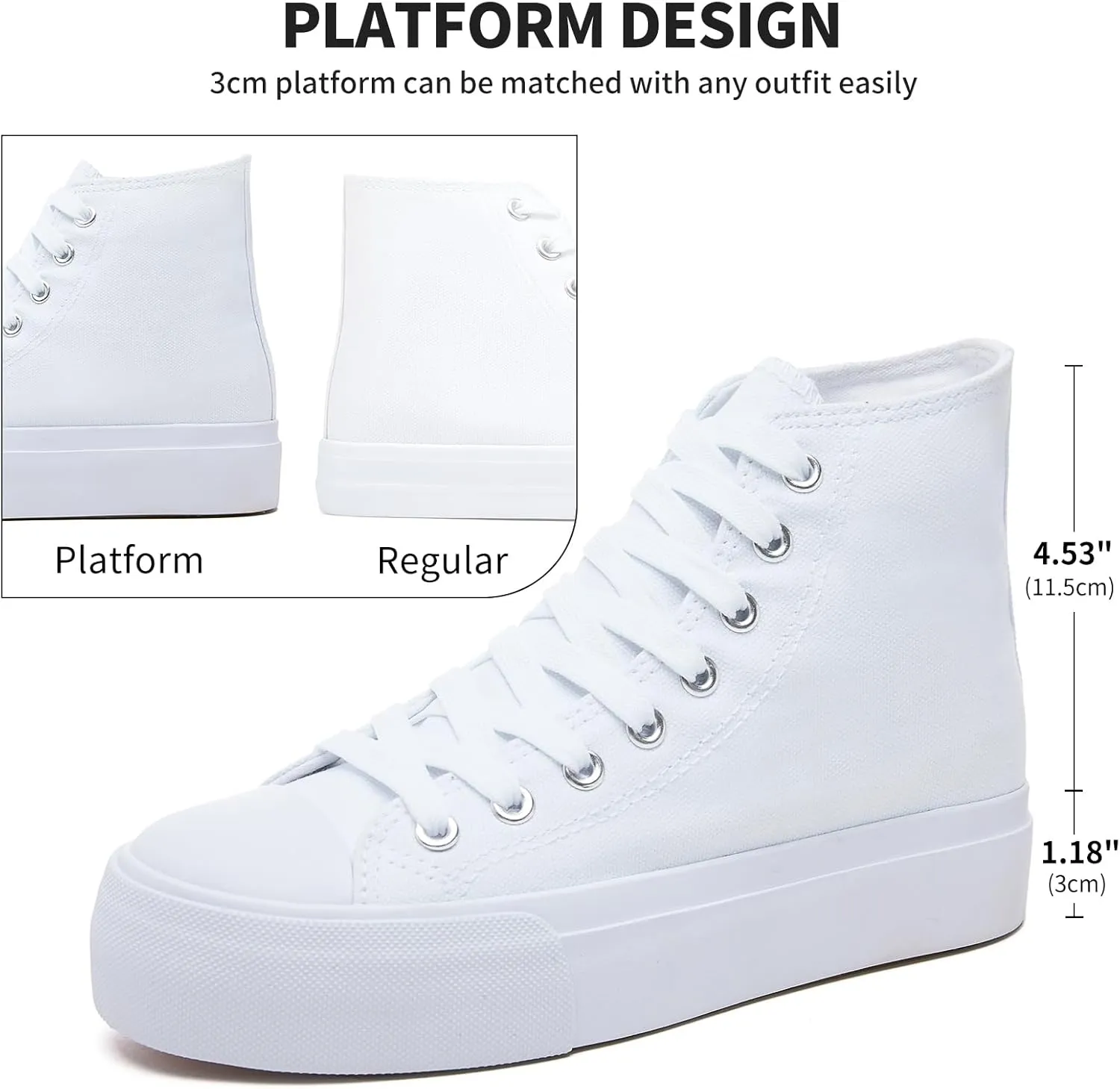 FRACORA Womens High Top Canvas Shoes White Black Platform Sneakers Lace Up Shoes for Women