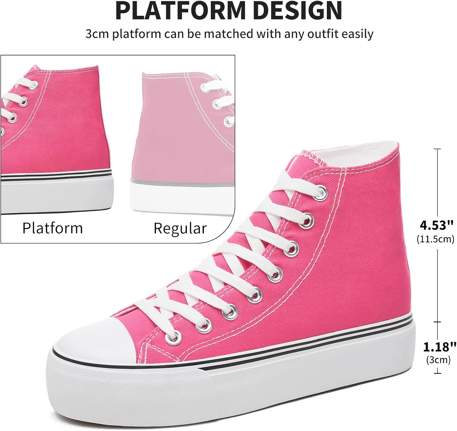 FRACORA Womens High Top Canvas Shoes White Black Platform Sneakers Lace Up Shoes for Women