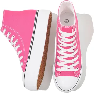 FRACORA Womens High Top Canvas Shoes White Black Platform Sneakers Lace Up Shoes for Women