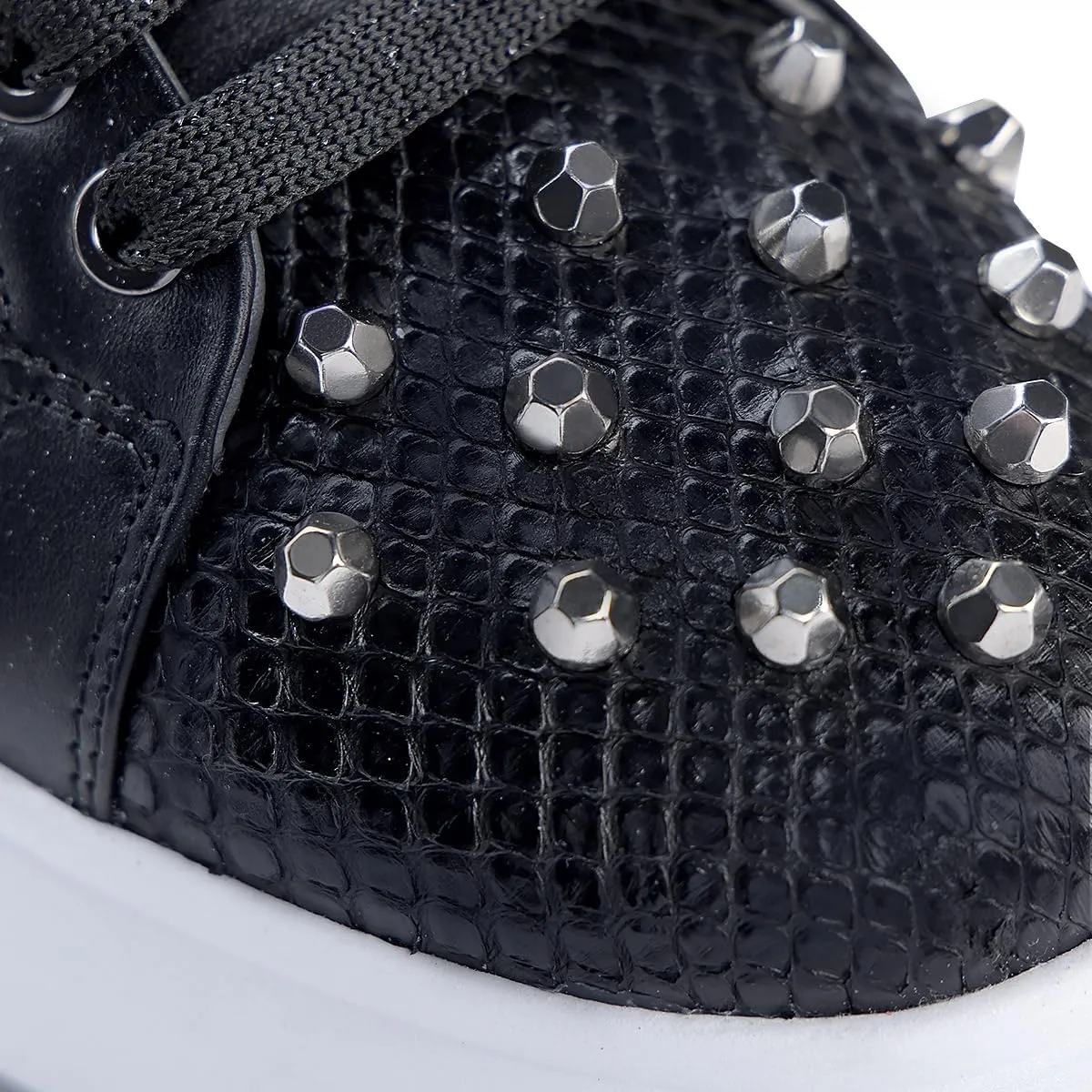 FRANCO CUADRA Women's Sneakers in Genuine Python Leather with Studs Black