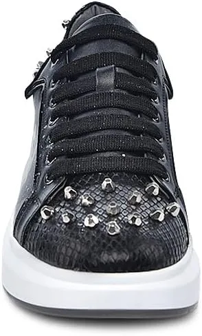 FRANCO CUADRA Women's Sneakers in Genuine Python Leather with Studs Black