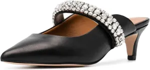 FSJ Pointed Toe Mid Heels Mules Rhinestones Crystals Studded Strap Slip On Sandals for Women Wedding Formal Party Shoes Size 4-15 US