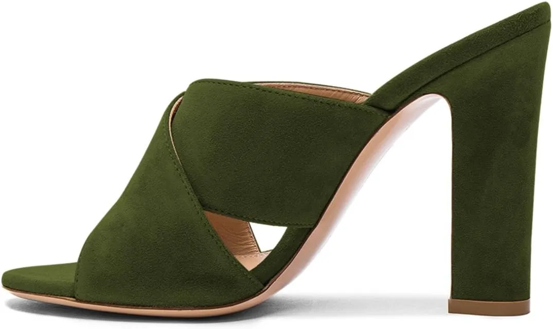 FSJ Women Chic Open Toe Platform Chunky High Heel Mules Sandals Crossover Strap Slide Shoes Size 4-15 US