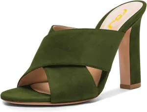 FSJ Women Chic Open Toe Platform Chunky High Heel Mules Sandals Crossover Strap Slide Shoes Size 4-15 US