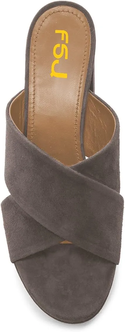 FSJ Women Chic Open Toe Platform Chunky High Heel Mules Sandals Crossover Strap Slide Shoes Size 4-15 US