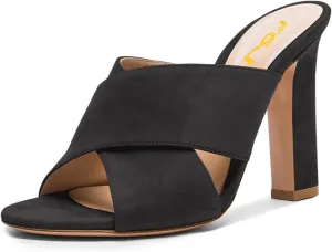 FSJ Women Chic Open Toe Platform Chunky High Heel Mules Sandals Crossover Strap Slide Shoes Size 4-15 US